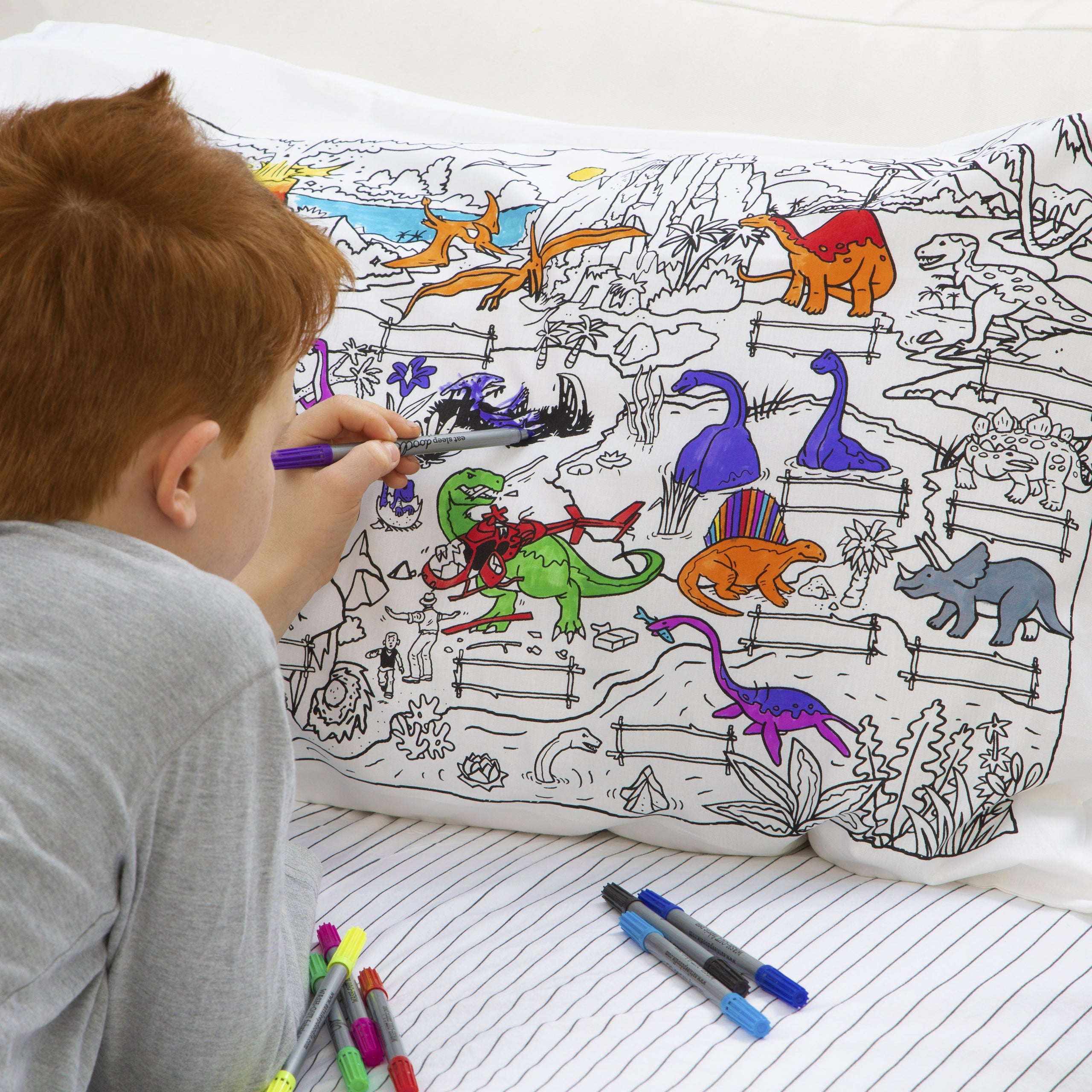 EatSleepDoodle Dinosaur pillowcase color in learn